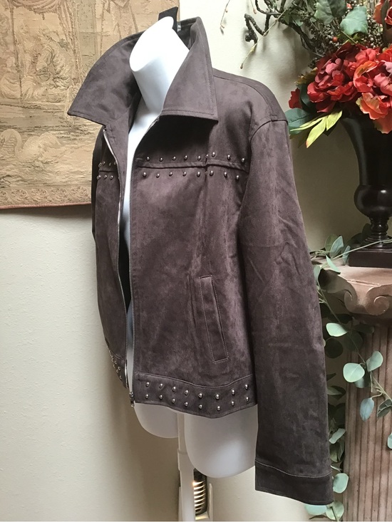 Blue Blush Jackets & Blazers - Blue Blush Brown Suede-Look Jacket with Black Label Detail